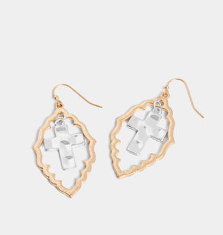 Whispers Mixed Metal Framed Cross Dangle Earring