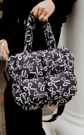 Black Bow Puffer Tote Bag