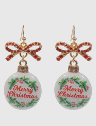 Red Bow With Merry Christmas 2" Earrings