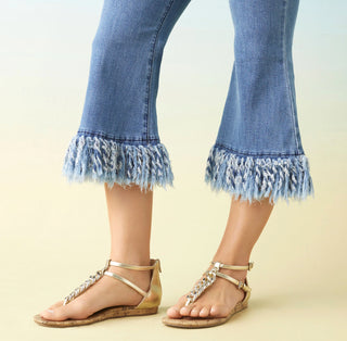 Bambu Soft Flare Capri Jeans With Fringe