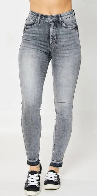 Judy Blue HW Tummy Control Release Hem Skinny Grey