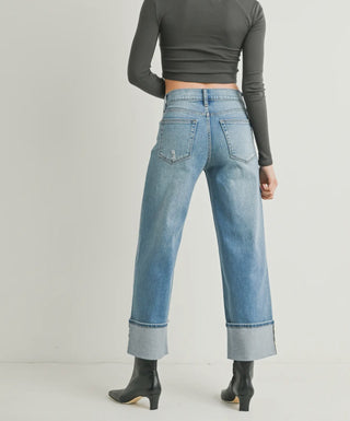 Petite Cuffed Slim Wide Med Denim Jeans