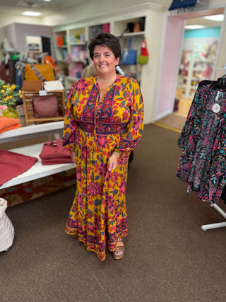 Boho Sangria Mustard Maxi Dress