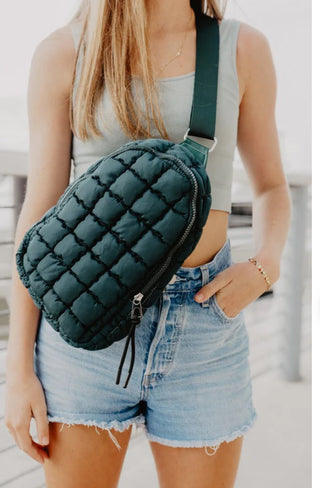 Forest Green Quilted Sling Bag