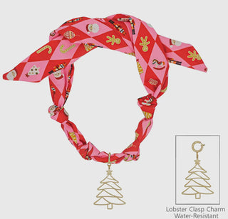 Christmas Printed Silk Knotted Scarf Necklace W/ Tree Charm