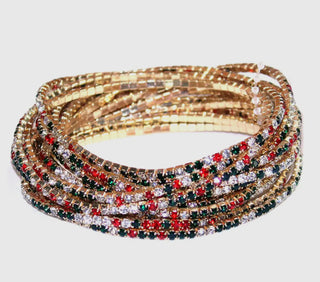 Multi Strand Christmas Color Crystal Stretch Bracelets
