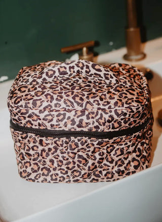 Brown Leopard Make Up Bag