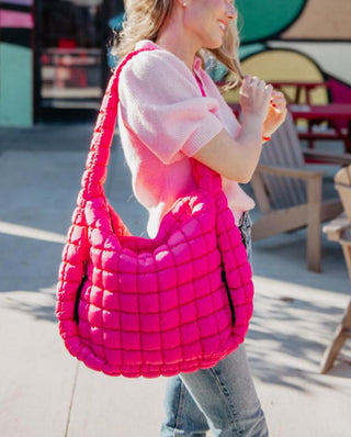 Hot Pink Oversized Quilted Hobo Bag