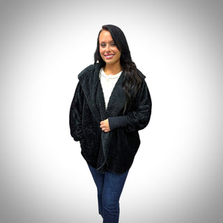 Everest Open Front Hooded Cardigan Black (one size)