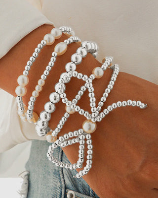 Bow and Knot Shape Faux Pearl Bracelet Stack
