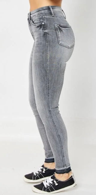 Judy Blue HW Tummy Control Release Hem Skinny Grey