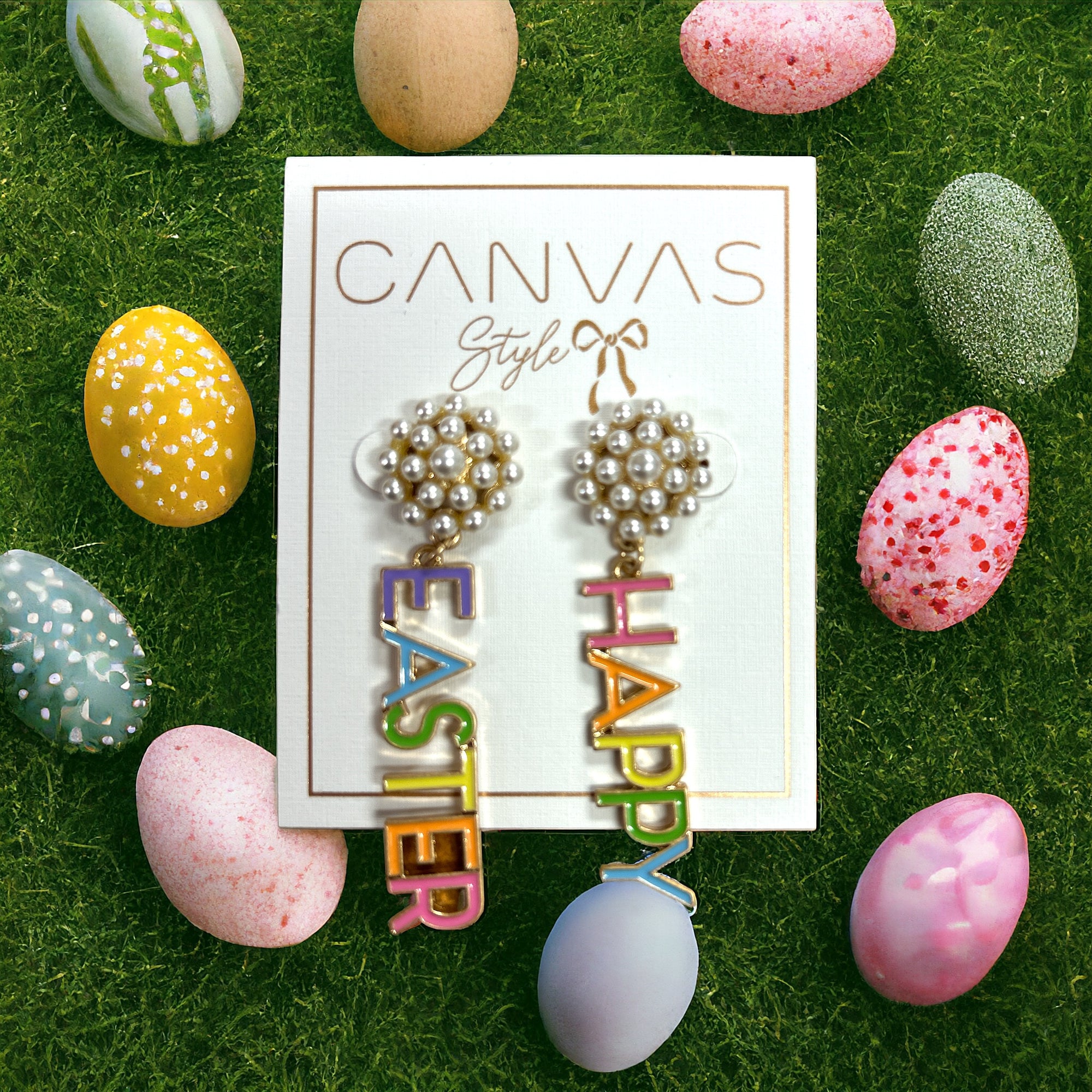 Happy Easter Pearl Cluster Earrings