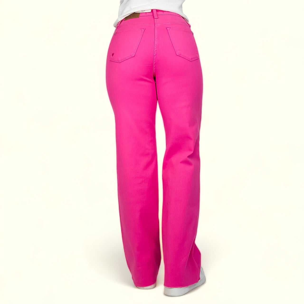 Judy Blue HW Hot Pink 90's Straight Jean With Heart Detail