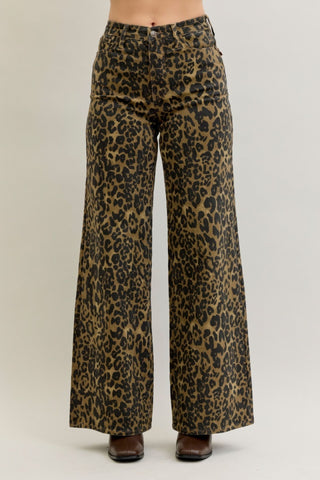 Judy Blue High Wasist Retro Wide Leopard Print