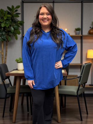 Jolene Dark Blue Ribbed Oversized Sweatshirt