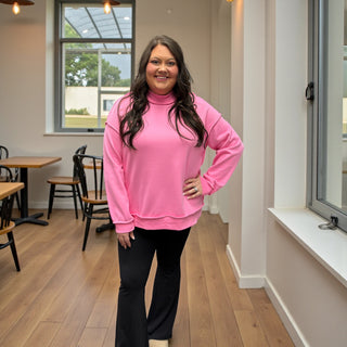 Bright Pink Mock Neck Sweatshirt