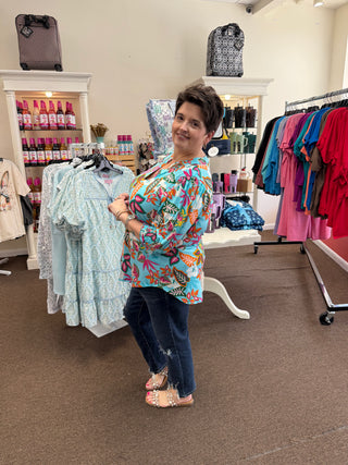 Dear Scarlett Smocked Aqua Multi Lizzy Top