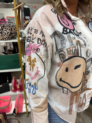 Graffiti Button Up Top