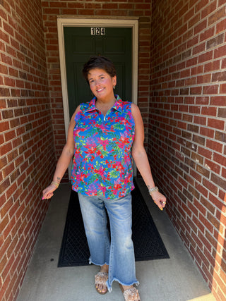 Dear Scarlett Sundial Blue Multi Half-Zip Tank