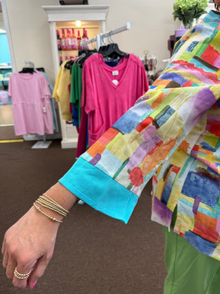 Colorful print top with Ribbon Trim