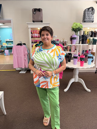 Crochet Trim Printed Knit Top