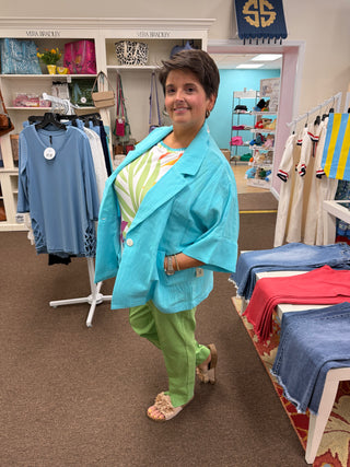 Dolman Slv Single Button Jacket Turq