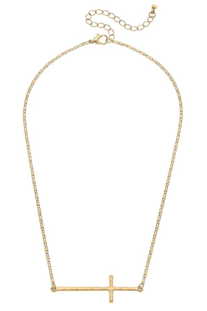 Carmi Delicate Cross Necklace worn Gold