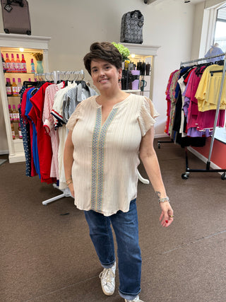 Khaki Embroidered Top