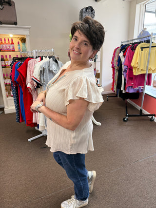 Khaki Embroidered Top