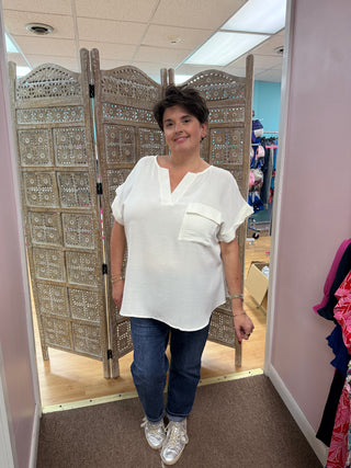 Cream Split Neck Top