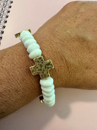 White Bracelet With Gold Cross (PP)