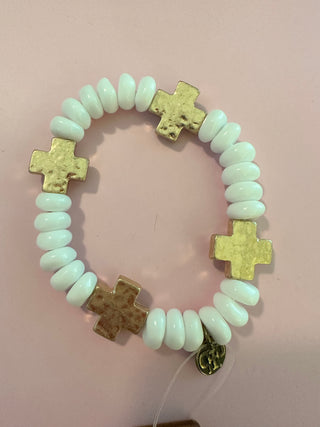 White Bracelet With Gold Cross (PP)