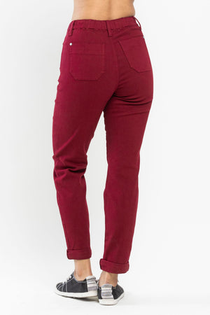 Judy Blue HW Pull On Double Cuff Jogger Scarlet