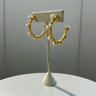 Luxe Gold Pearl Statement Hoops