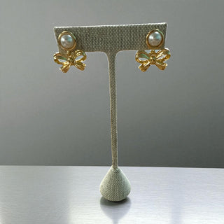 Pearl Stud W/ Gold Bow Earring