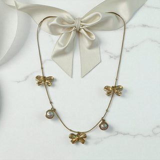 Gold Chain W/ Pearl & Bow Charms 16-18"