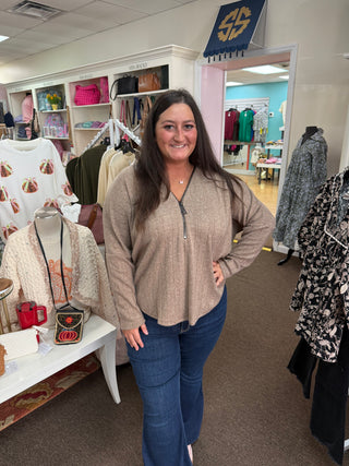 Brown Dolman Sleeve Zipper Top