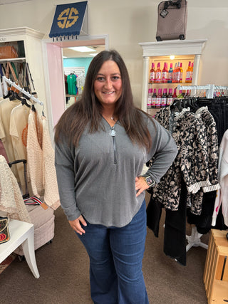 Charcoal Dolman Sleeve Zipper Top