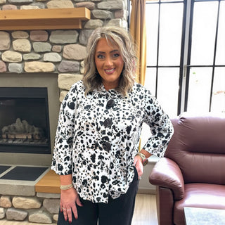Ruffle Collar Abstract Animal Print Top