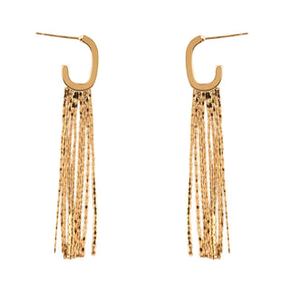Gold Huggie Hoop with Gold Tassel Fringe 2.25" Earring