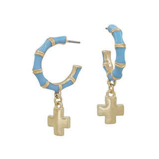 1" Hoop with Gold Cross Charm Earrings