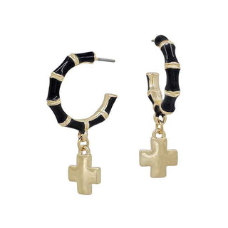 1" Hoop with Gold Cross Charm Earrings