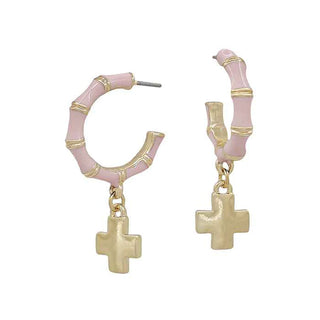 1" Hoop with Gold Cross Charm Earrings