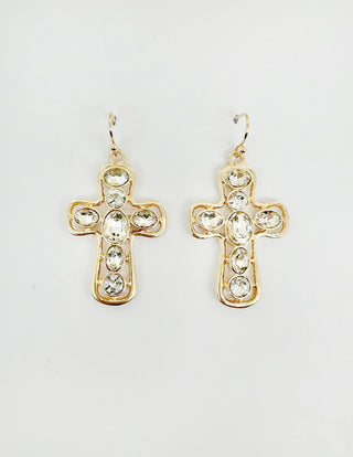 Gold Cross Earring with Rhinestone Studded 1.5" Earring