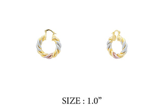 Gold, Silver & Rose Gold 1" Twisted Rose Earring