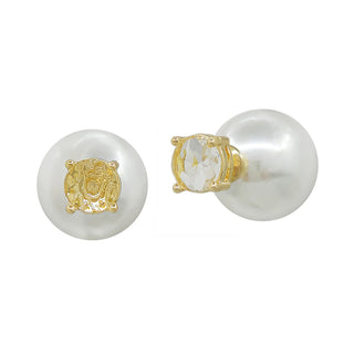 Gold Crystal & Pearl Ball Front/Back Stud Earring