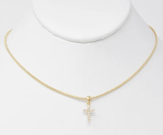 Gold Chain W/ Rhinestone Cross 16"-18" Necklace