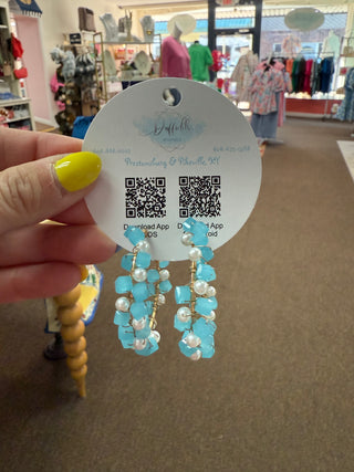 Piper Blue Stone & Pearl Hoop Earrings