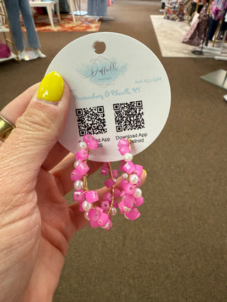 Piper Pink Stone & Pearl Hoop Earrings