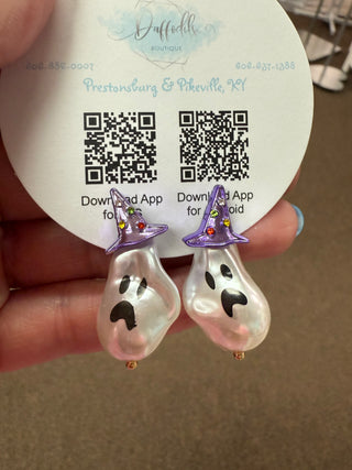 Ghost With Purple Hat Earrings